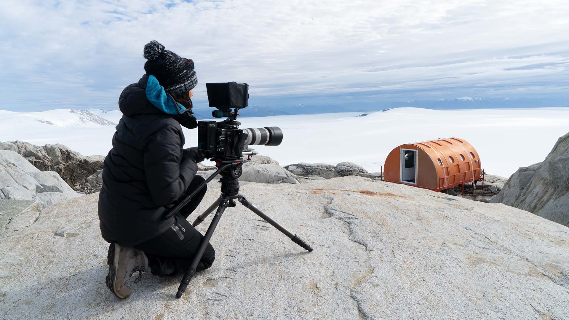PATAGONIA_A Year in the Wild_Tessa Chan filming on ice fields